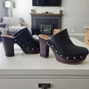 Kork Black Studded Wooden Platform Clogs